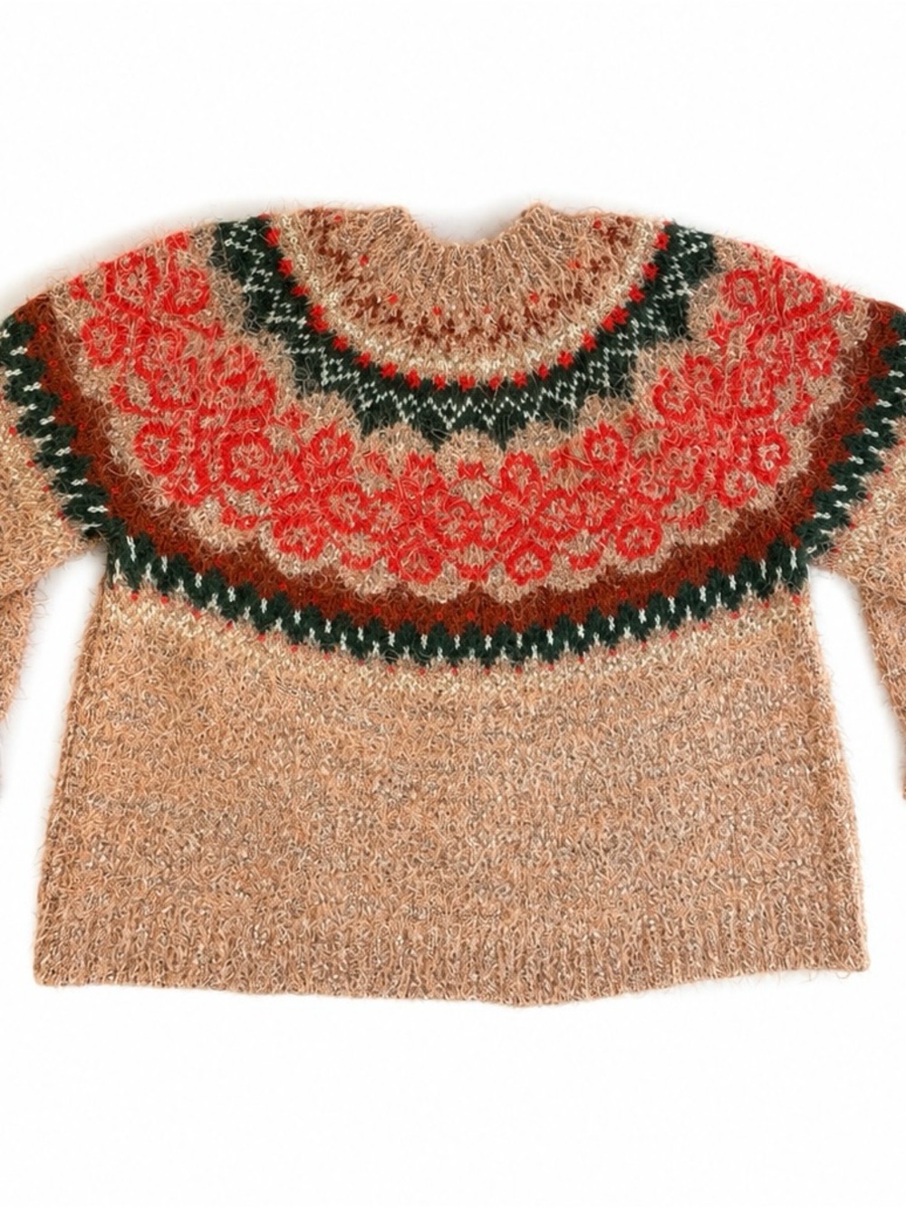 Free People Festive Frost Sweater Size S Eyelash Knit Fair Isle - Picture 4 of 11